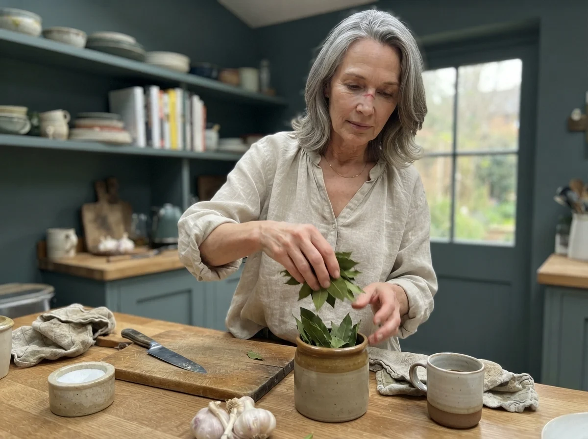Susan Hartley in a kitchen surrounded by Behr Hidden Gem walls.