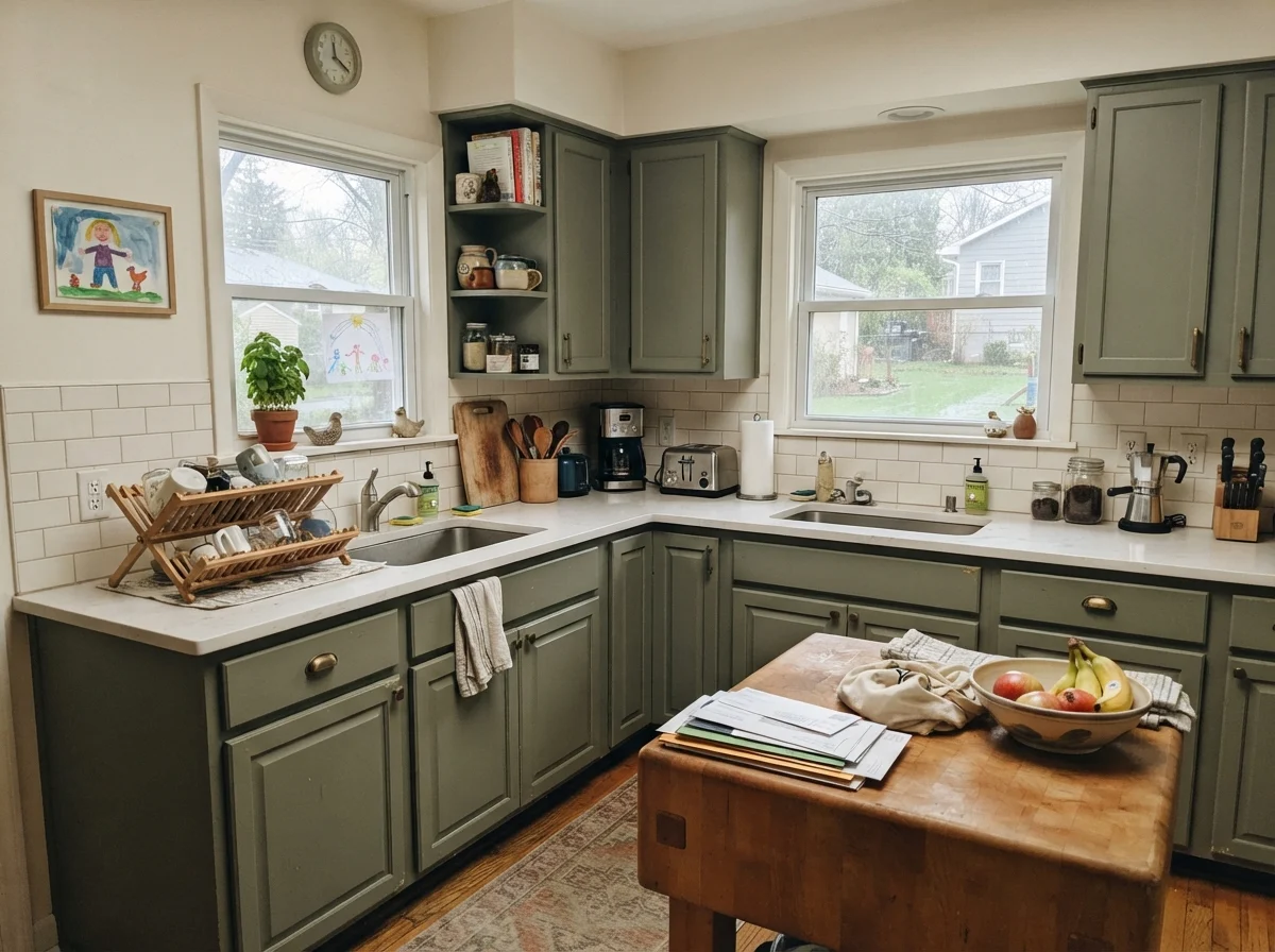 kitchen with Behr Sage Green