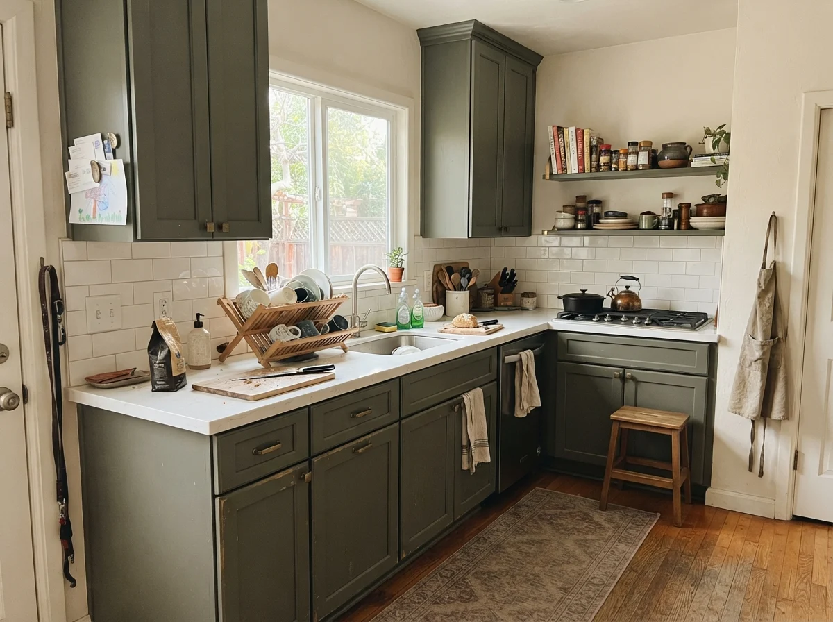 kitchen with Sherwin-Williams Pewter Green