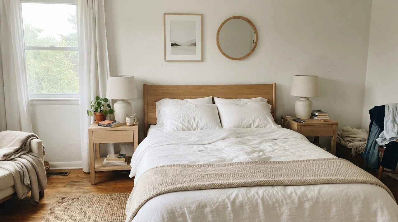 Serene main bedroom painted in Sherwin-Williams Pure White.